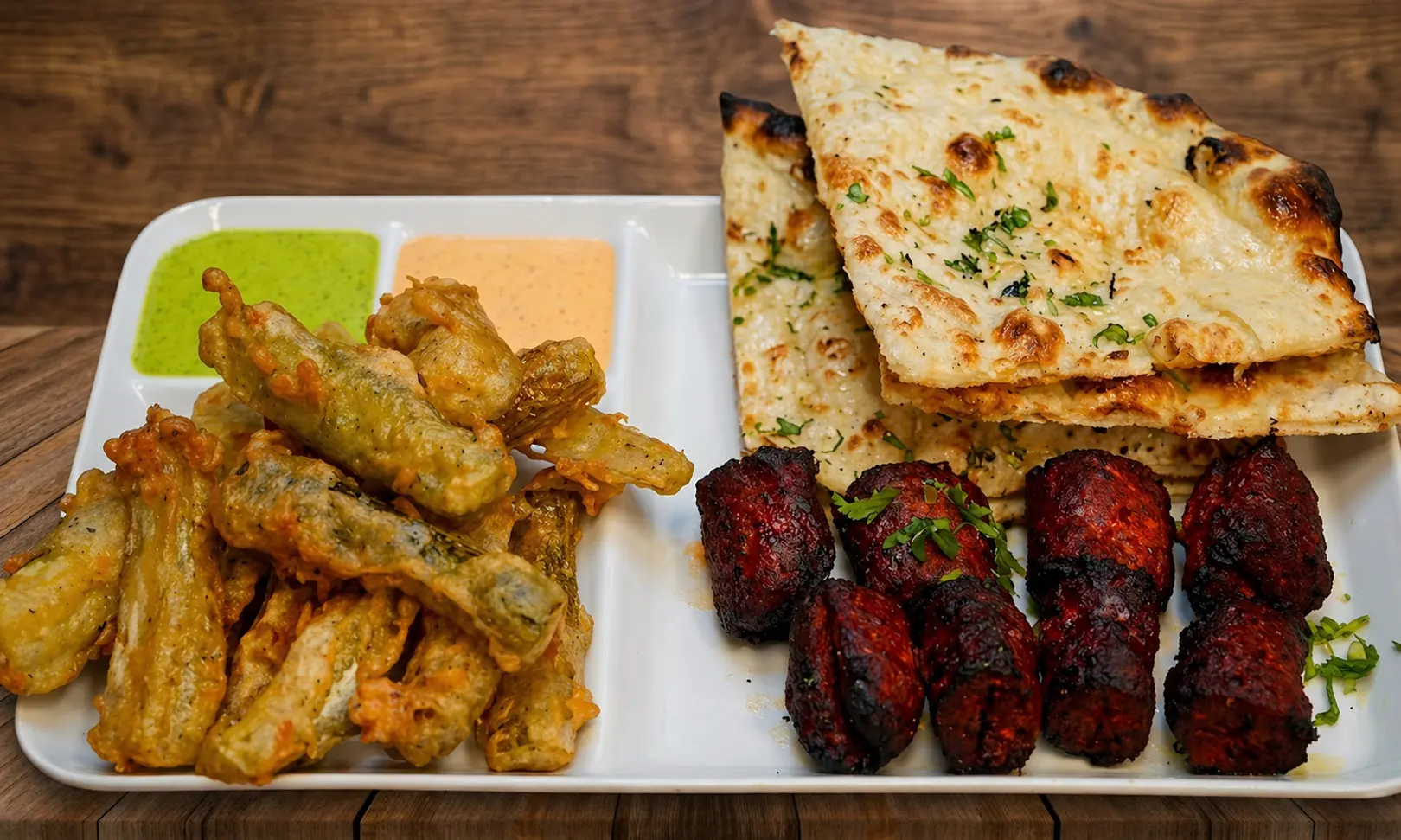 Malai Chicken Kabob and Tandoori grilled skewers at The Social Kabob, Okotoks
